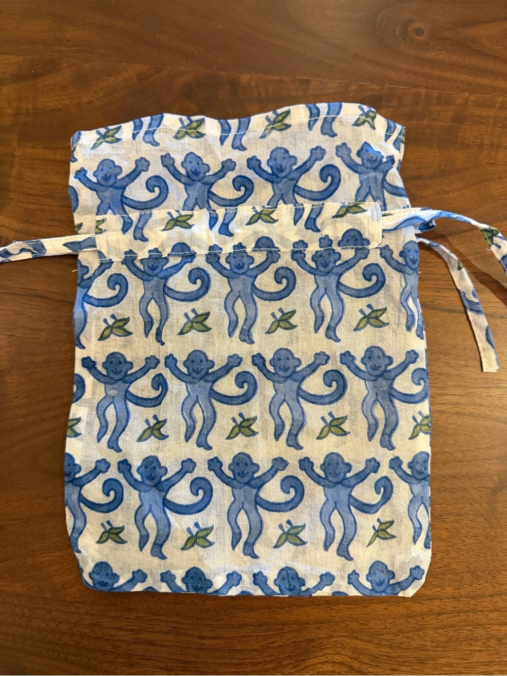 Roller Rabbit Blue Monkey Drawstring Bag